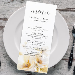 Elegant Flower White Gold Wedding Menu