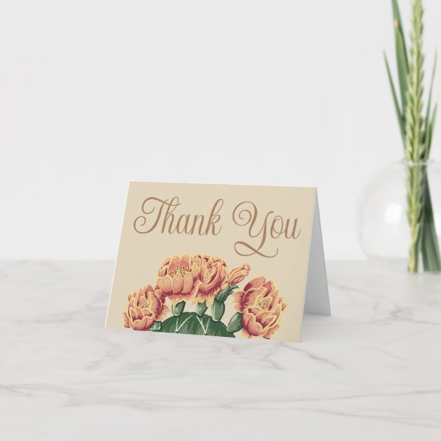 Elegant Flowering Prickly Pear Cactus Wedding Thank You Card (Front)