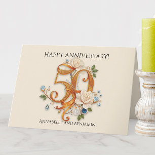Elegant Flowers and Gems 50th Wedding Anniversary  Card