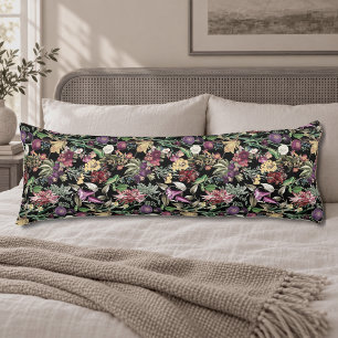 Elegant flowers and leaves black floral pattern body cushion