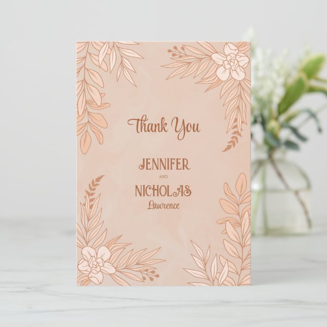 Elegant Flowers And Leaves Ornaments for Wedding Thank You Card (Standing Front)