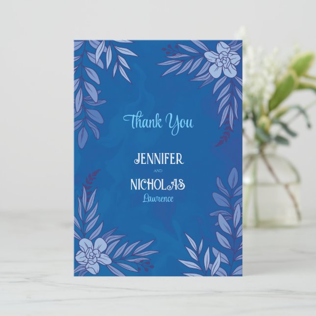 Elegant Flowers And Leaves Ornaments for Wedding Thank You Card (Standing Front)