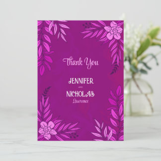 Elegant Flowers And Leaves Ornaments for Wedding Thank You Card