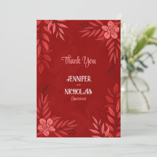 Elegant Flowers And Leaves Ornaments for Wedding Thank You Card