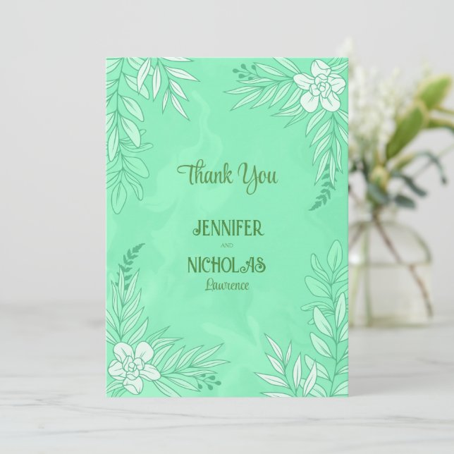Elegant Flowers And Leaves Ornaments for Wedding Thank You Card (Standing Front)