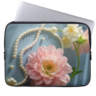 Elegant flowers and pearls laptop sleeve