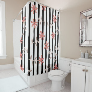 Elegant flowers and stripes pattern shower curtain