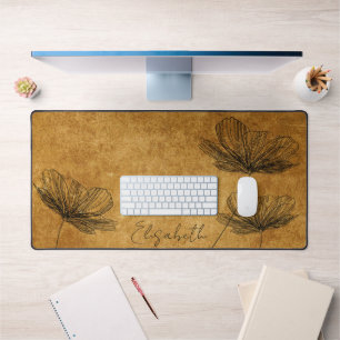 Elegant Flowers Art Cute Vintage Boho Girly Brown Desk Mat