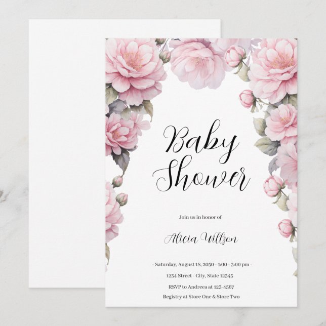 Elegant Flowers Baby Shower Invitation (Front/Back)