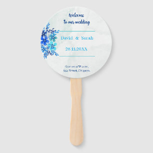 Elegant Flowers Blue Custom Wedding Program Hand Fan