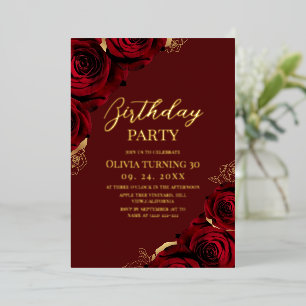 Elegant Flowers Burgundy Red Rose 30th Birthday