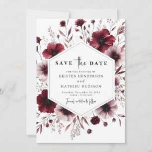 Elegant Flowers Burgundy Wedding  Save The Date