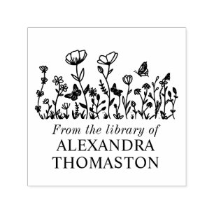 Elegant Flowers, Butterflies Library Book Name Self-inking Stamp