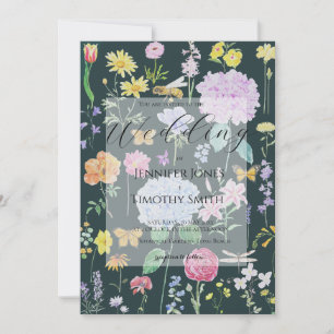 elegant flowers collection in green background  invitation
