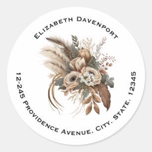 Elegant Flowers Foliage and Feathers Address Classic Round Sticker