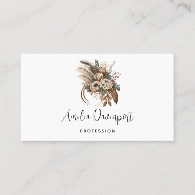 Elegant Flowers Foliage and Feathers Business Card (Front)