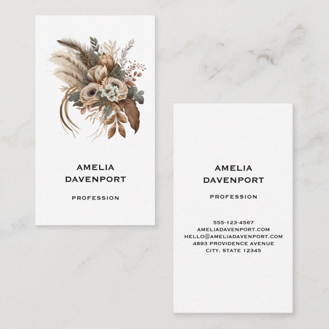 Elegant Flowers Foliage and Feathers Business Card (Front/Back)