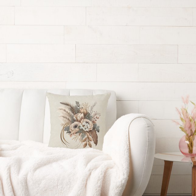 Elegant Flowers Foliage and Feathers Cushion (Couch)