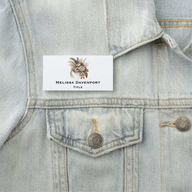 Elegant Flowers Foliage and Feathers Name Tag (In Situ)