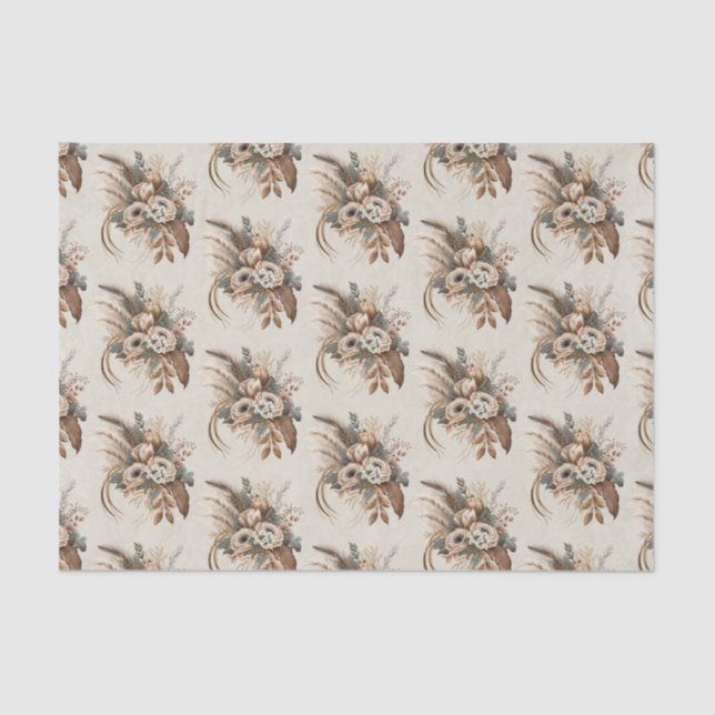 Elegant Flowers Foliage and Feathers Pattern Tissue Paper (Front)