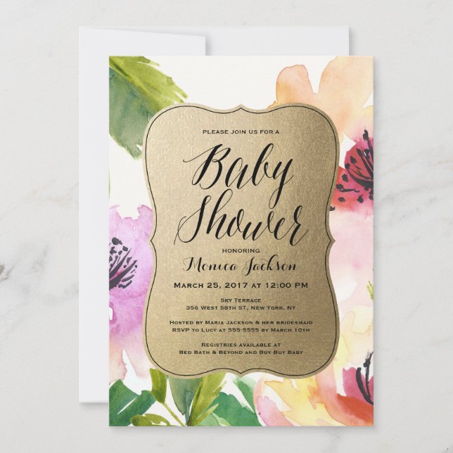 Elegant Flowers Gold | Baby Shower Invitation (Front)