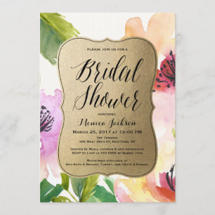 Elegant Flowers Gold Bridal Shower Invitation