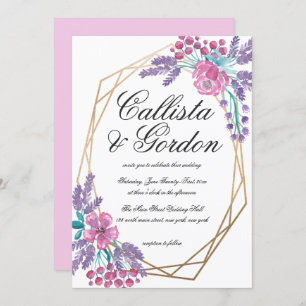 Elegant Flowers Gold Terrarium Watercolor Wedding Invitation