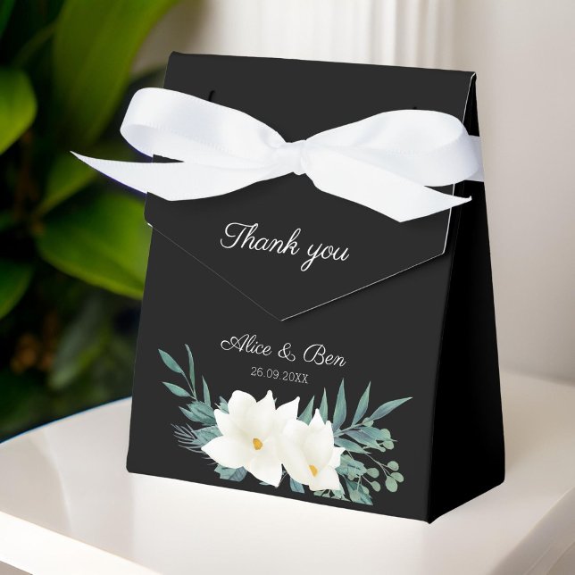 Elegant flowers Green White Black Favour Box (" Thank you! " Personalized, Elegant, Flowers, Green-White-Black, Favor Box.)