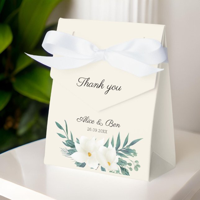 Elegant flowers Green White Black Favour Box (" Thank you! " Personalized, Elegant, Flowers, Green-White Favor Box.)