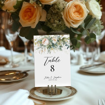 Elegant flowers & greenery wedding table numbers 