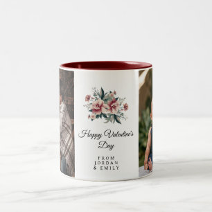 Elegant Flowers Happy Valentine's Day Photo Two-Tone Coffee Mug