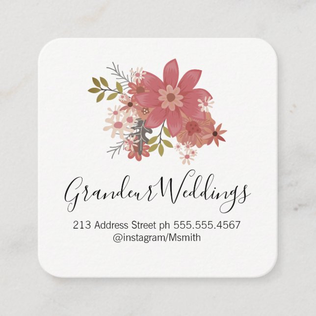 Elegant Flowers II Square Business Card (Front)