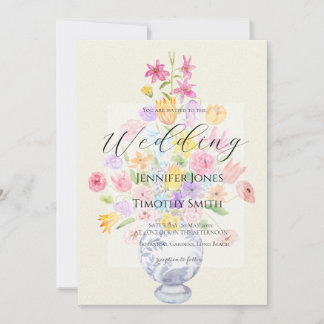 elegant flowers in blue pot  invitation