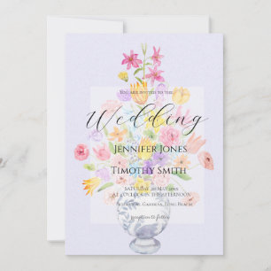 elegant flowers in blue pot purple  invitation