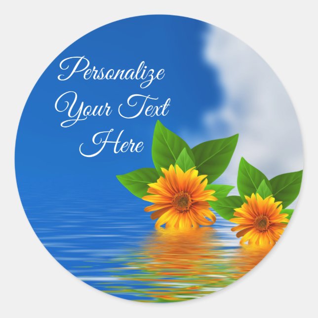 Elegant Flowers in Ocean Water Personalise Classic Round Sticker (Front)