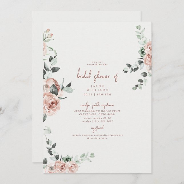 Elegant Flowers in Spring Bridal Shower Invitation (Front/Back)