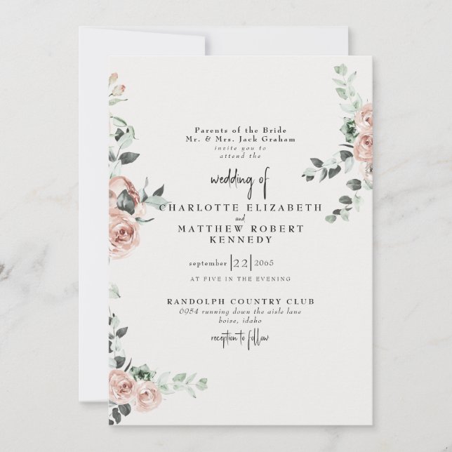 Elegant Flowers in Spring Cream Invitation (Front)