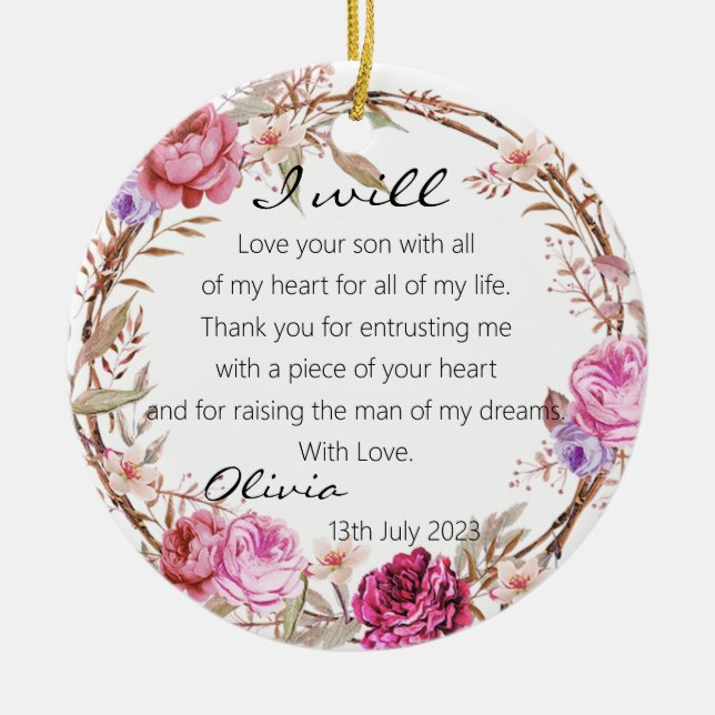 Elegant Flowers Mother of The Groom Bride Wedding Ceramic Ornament (Front)