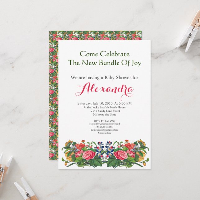 Elegant Flowers Neutral Baby Shower invitation (Front/Back In Situ)