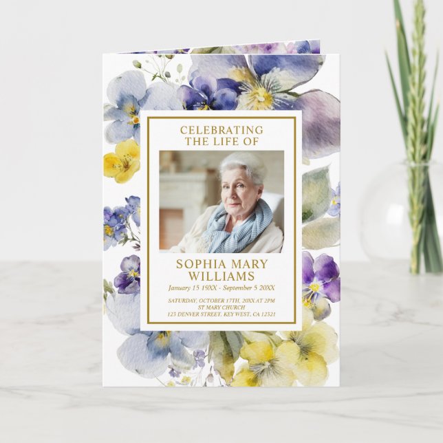 Elegant Flowers Photo Memorial Funeral Programs (Front)