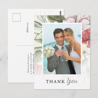 Elegant Flowers Photo Wedding Thank You Postcard