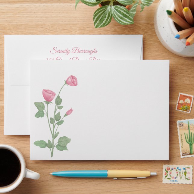 Elegant Flowers Pink Floral Garden Wedding Envelope (Desk)