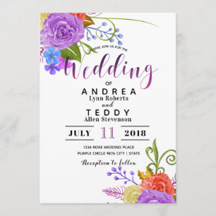Elegant Flowers   Purple Floral Bloom Wedding Invitation