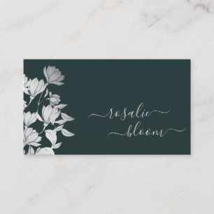 Elegant Flowers Simple Floral Pattern Dark Green Business Card