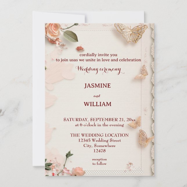 Elegant flowers Wedding Invitation Card Custom (Front)