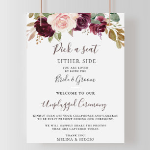 Elegant Flowers Wedding Unplugged Ceremony Poster
