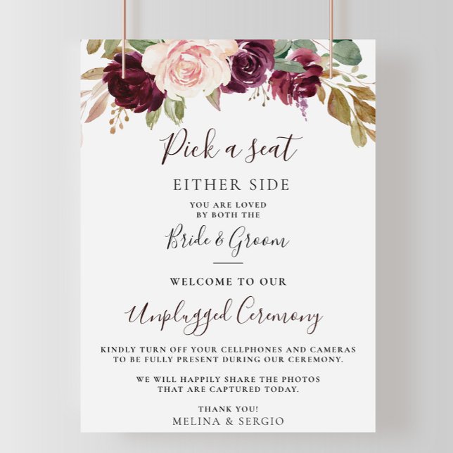 Elegant Flowers Wedding Unplugged Ceremony Poster (Creator Uploaded)