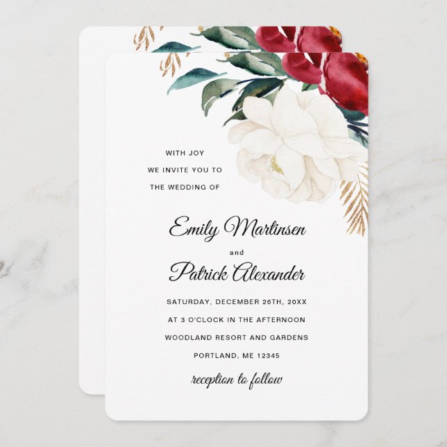 Elegant Flowers with Greenery Christmas Wedding Invitation (Front/Back)