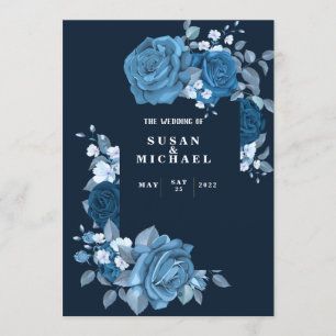 Elegant flowery Blue Wedding Invitation