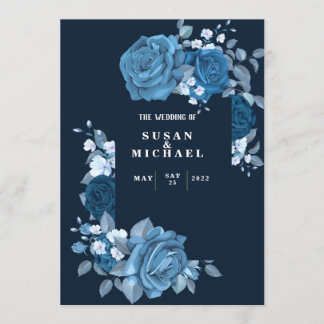 Elegant flowery Blue Wedding Invitation